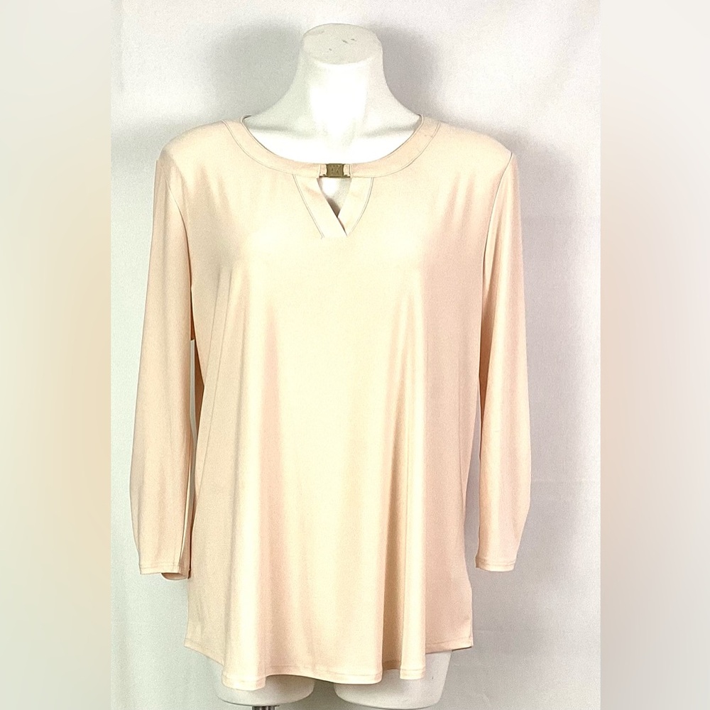 Anne Klein-liquid knit-pale pink blouse, size XL